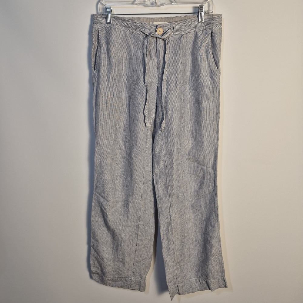 Bananan Republic 8 Beach Resort Linen Blue White Stripe Cropped Drawstring Waist
